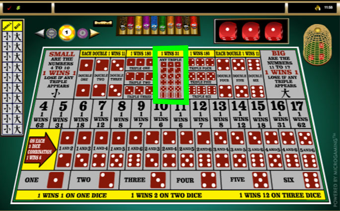 sic bo online any triple bets layout