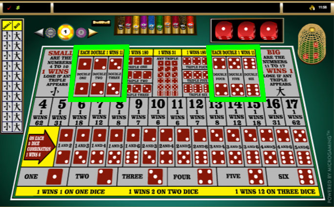 sic bo online double bets layout