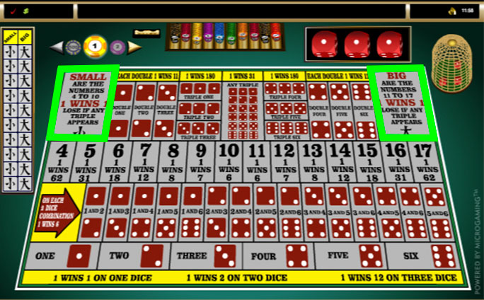 sic bo online small and big bets layout