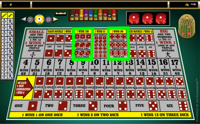 sic bo online specific triple bets layout