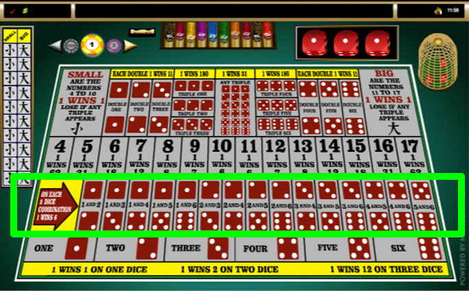 sic bo online two dice bets layout