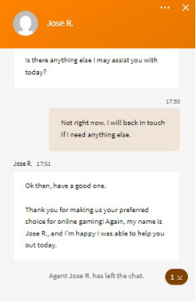 MyBookie Casino Customer Service screenshot 