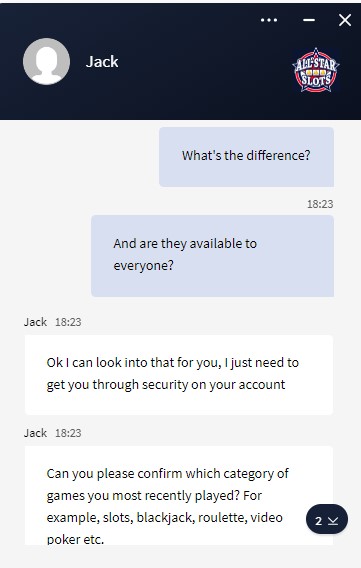 All-start casino James testing customer support screenshot 2