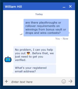 William hill customer support example
