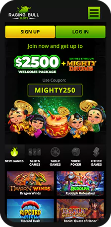 Raging Bull Slots Homepage Mobile
