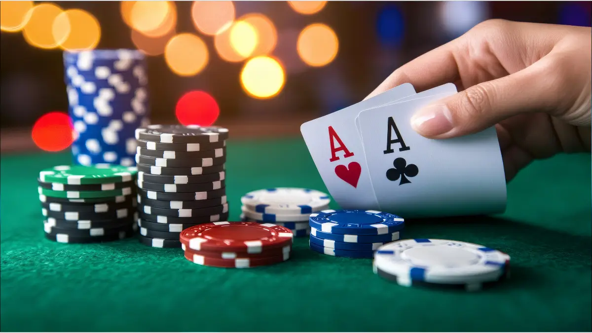 blackjack hand with casino chips