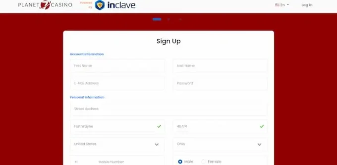Inclave Casino Registration Process Step 2