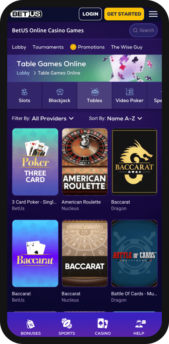 baccarat catalog at BetUS mobile