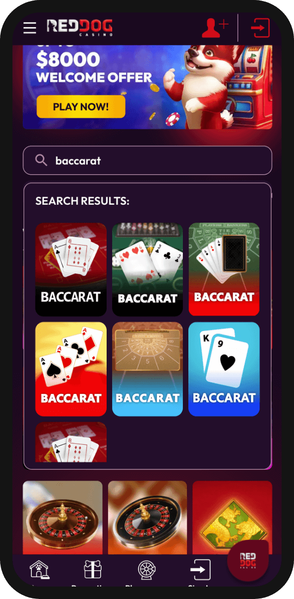 baccarat game variety at red dog mobile
