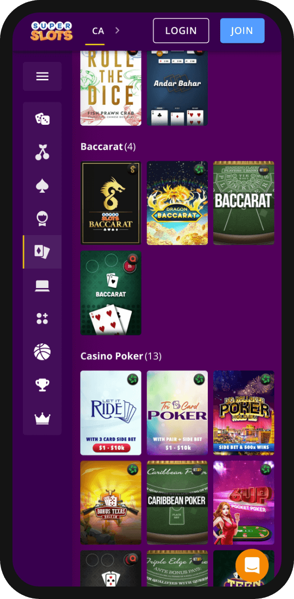 online baccarat games at super slots casino mobile