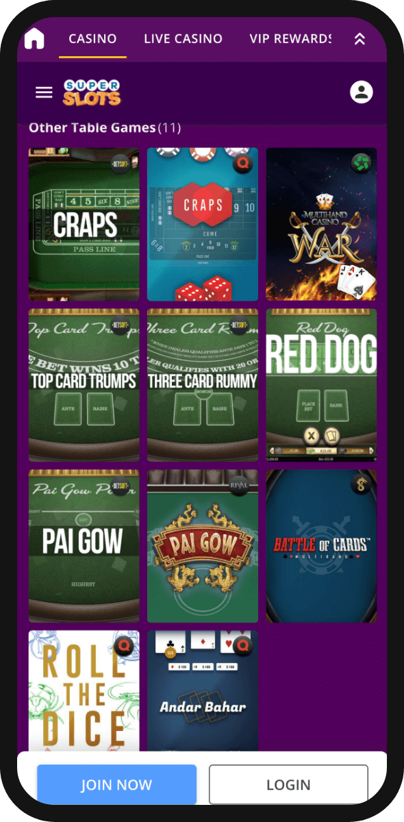 online craps games available at super slots mobile