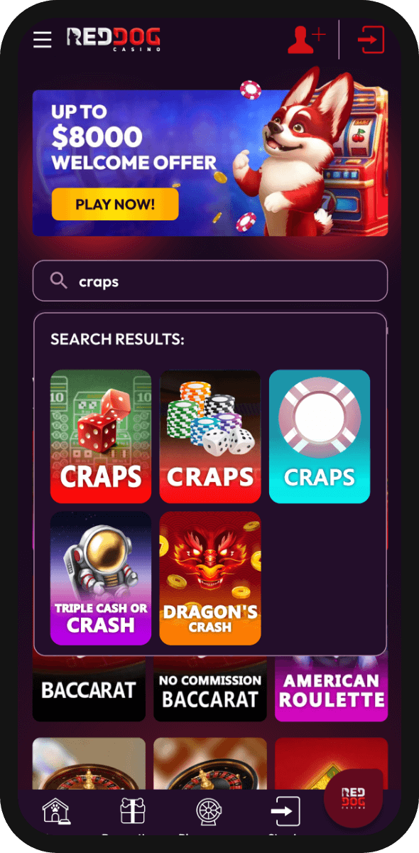 online craps titles at red dog casino