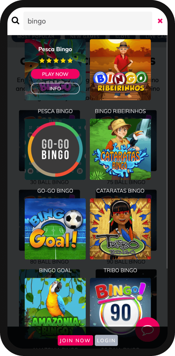 Slotsandcasino's bingo game selection