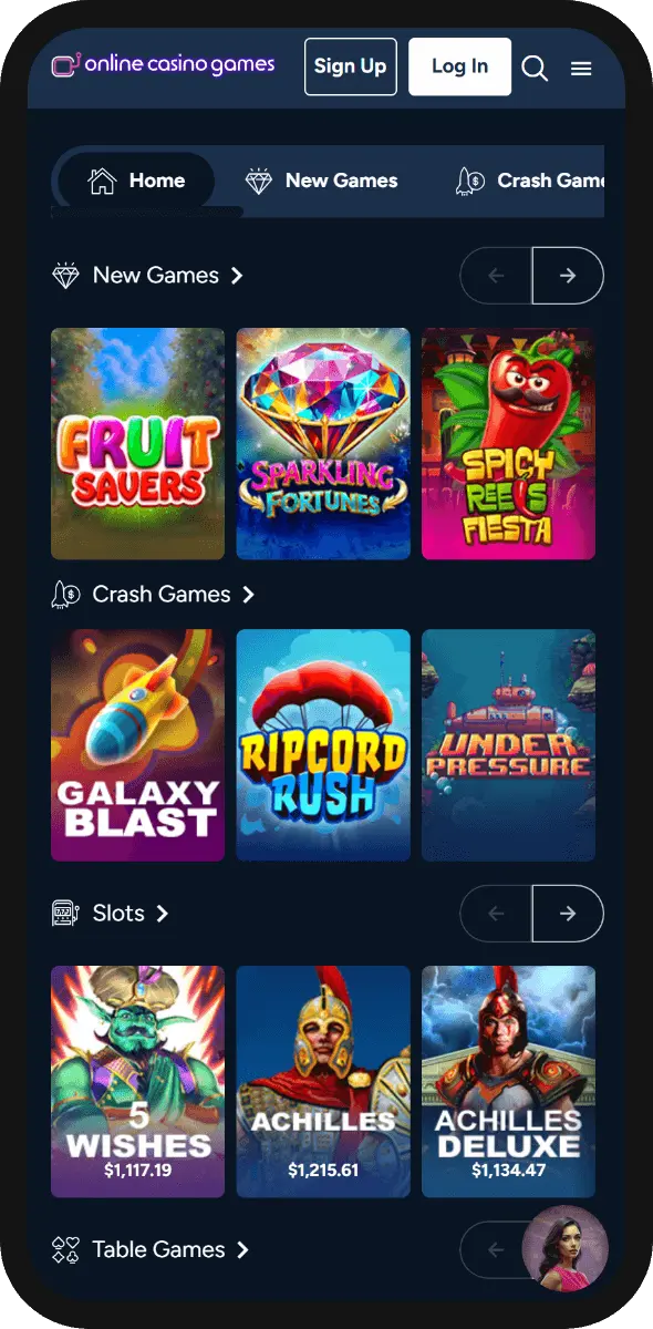 OnlineCasinoGames Mobile Interface