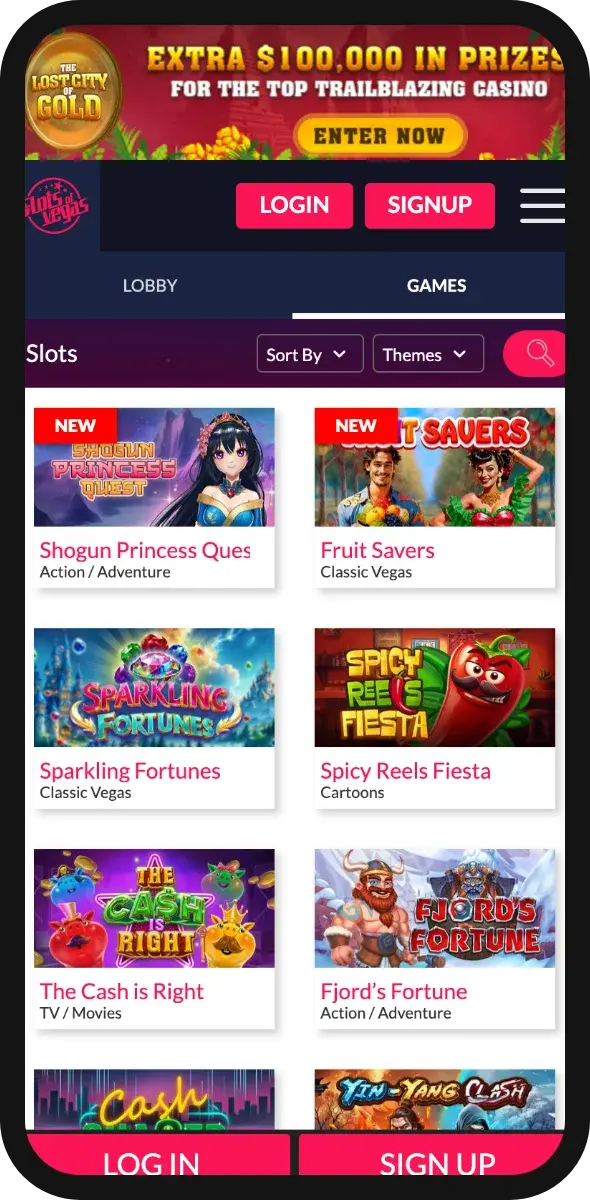 slots of vegas casino game catalog screenshot mobile