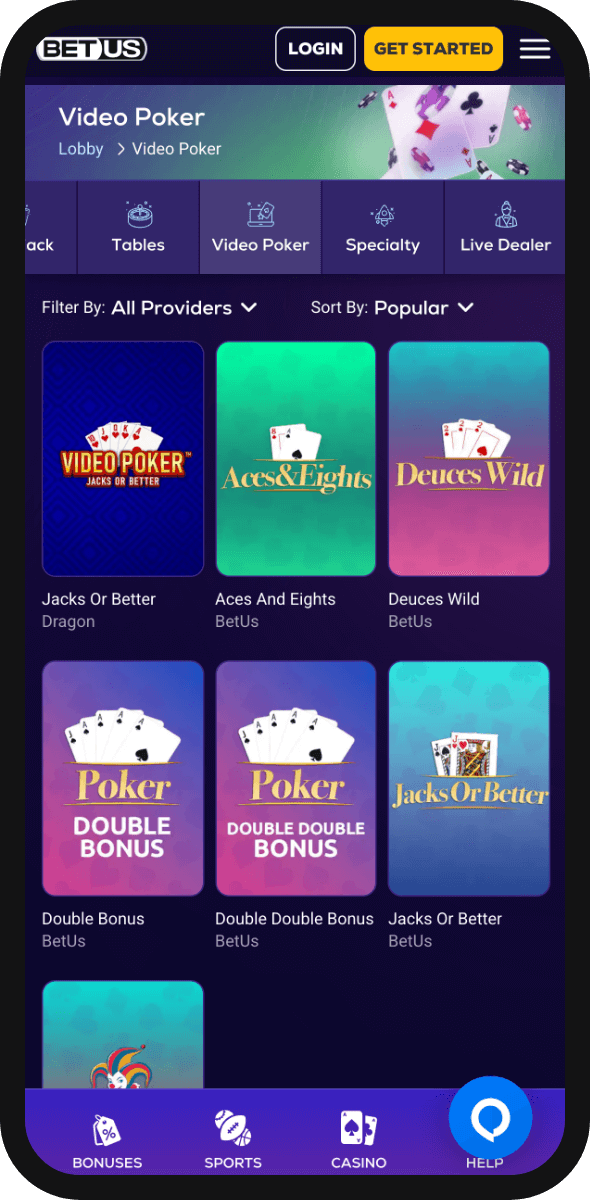 video poker games at betus mobile