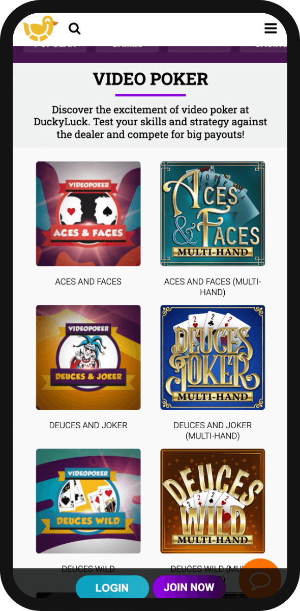 video poker games at duckyluck mobile