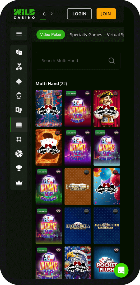 video poker games at wild casino mobile