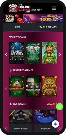 TheOnlineCasino Homepage Mobile
